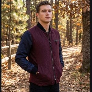 Native Youth Zip up Burgundy and Black Bomber Jacket